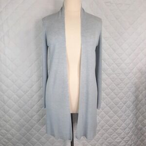 Eileen Fisher Tencel Linen Open Front Long Cardigan Large Light Gray Blue NWT